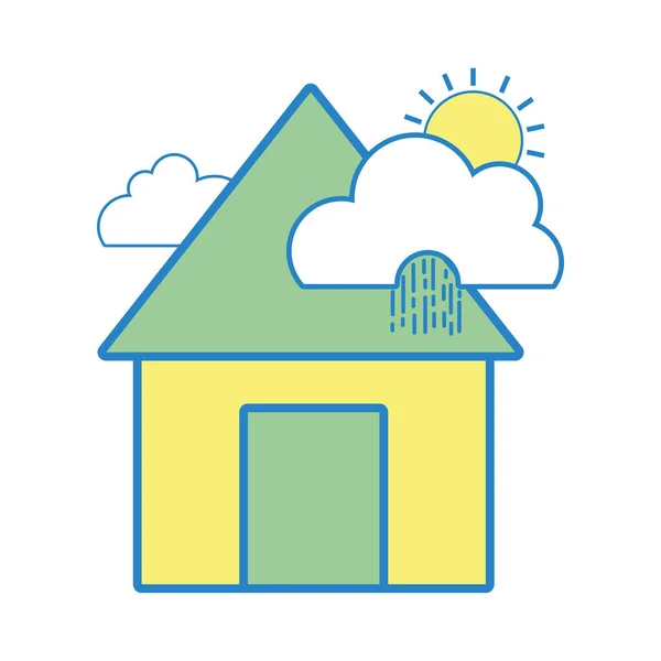Haus Mit Wolken Regnet Und Sonne Tropischen Wettervektorillustration — Stockvektor