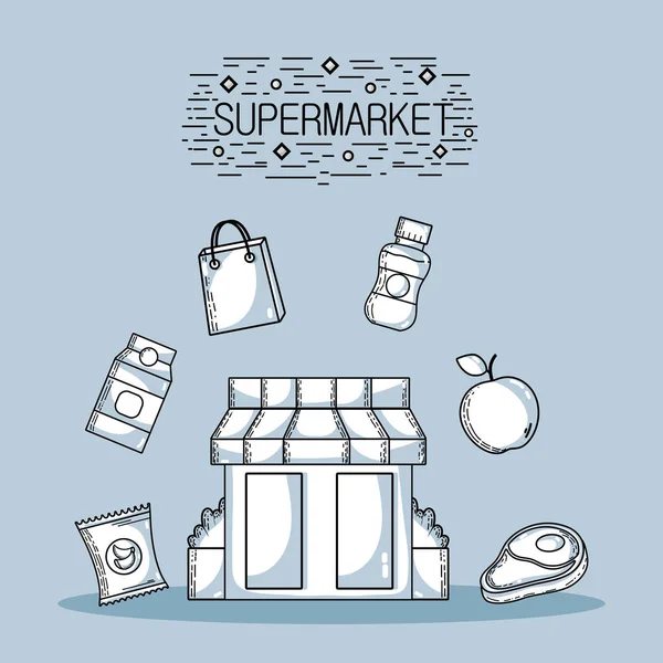 Çeşitli Gıda Vektör Çizim Ile Süpermarkette Alışveriş Ürünleri — Stok Vektör