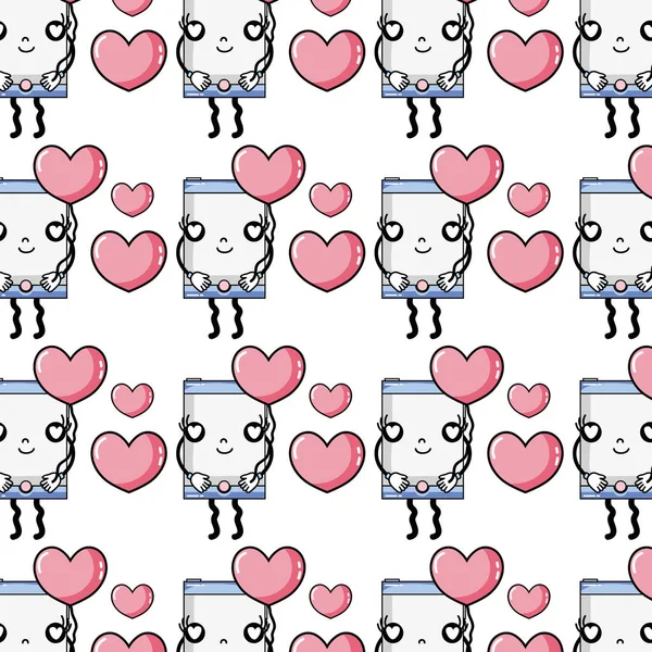 Teléfono Inteligente Kawaii Feliz Con Corazón Fondo Diseño Vector Ilustración — Vector de stock