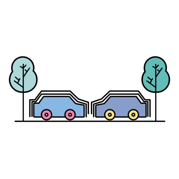 Αυτοκίνητα Μεταφοράς Στον Ίδιο Δρόμο Δέντρα Διανυσματικά Εικονογράφηση — Διανυσματικό Αρχείο