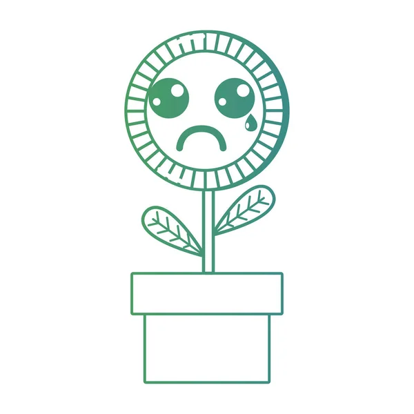 line kawaii cute crying sunflower plant vecor illustration