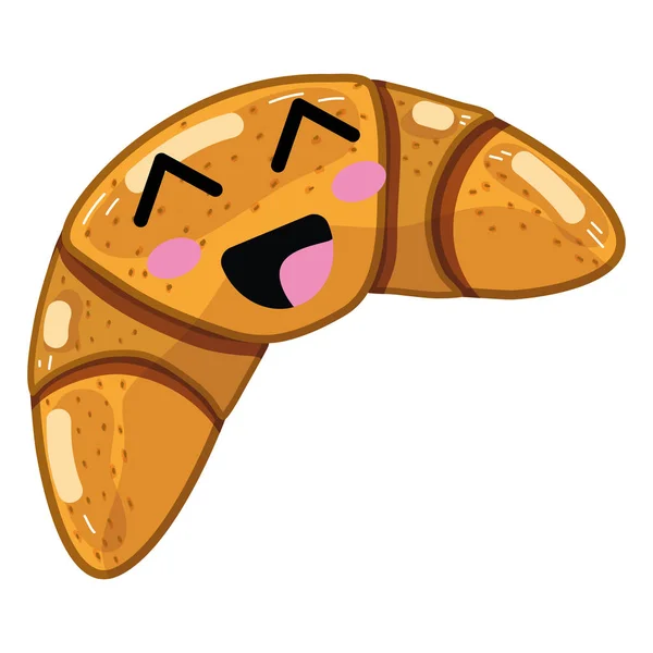 Kawaii Roztomilý Šťastný Croissant Chléb Vektorové Ilustrace Design — Stockový vektor