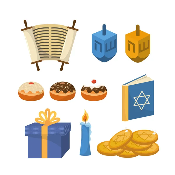 Ensemble Heureux Hanukkah Religion Célébration Illustration Vectorielle — Image vectorielle