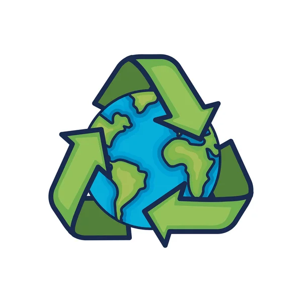 Planète Terre Avec Illustration Vectorielle Conception Symbole Recyclage — Image vectorielle