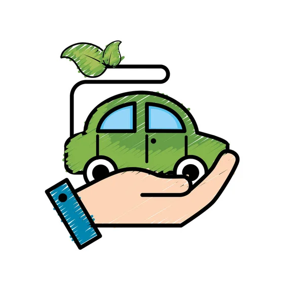 環境ケア ベクトル図の葉と Ecologycal 車による手します — ストックベクタ