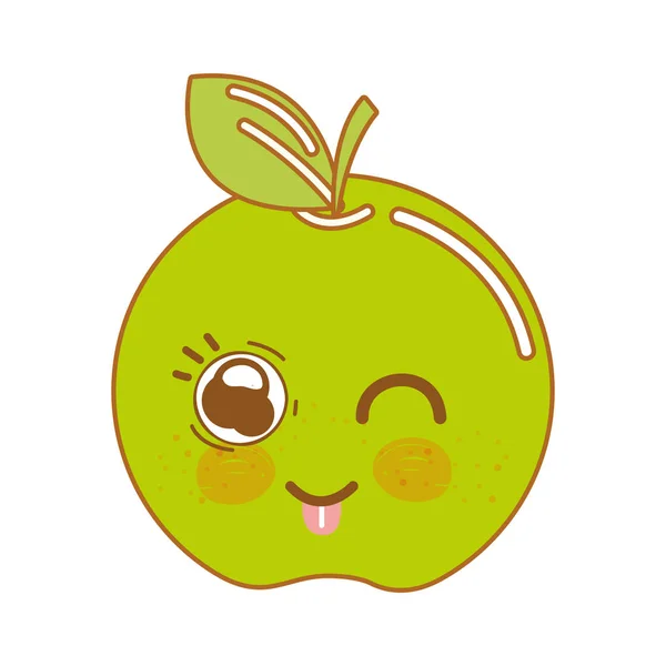 Кавайи Милые Счастливые Яблочные Фрукты Векторная Иллюстрация — стоковый вектор
