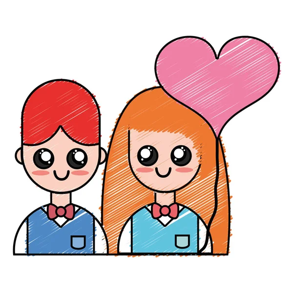 Pareja Junto Con Relaciones Romance Globo Corazón Vector Ilustración — Archivo Imágenes Vectoriales