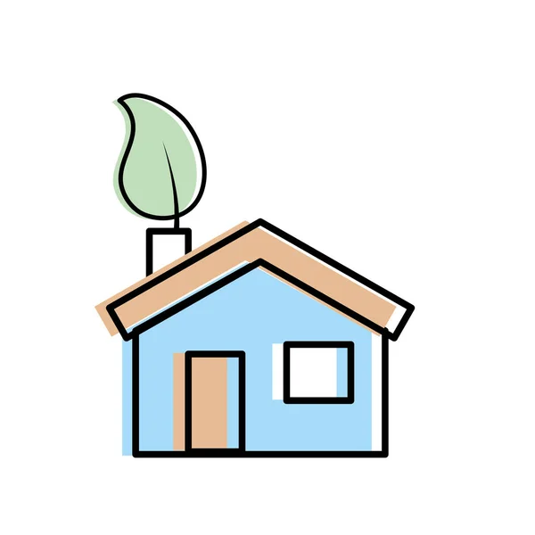 Rumah Dengan Daun Ekologi Lingkungan Vektor Perawatan Ilustrasi - Stok Vektor