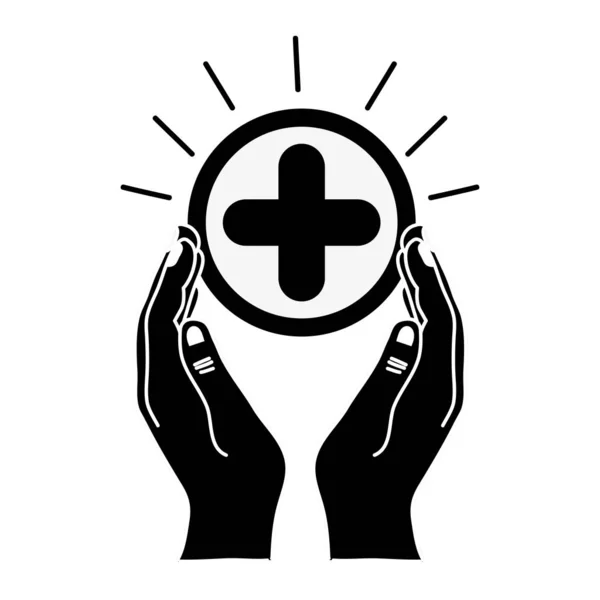 Konturenhände Mit Kreuz Medizin Symbol Den Menschen Vektorillustration Helfen — Stockvektor