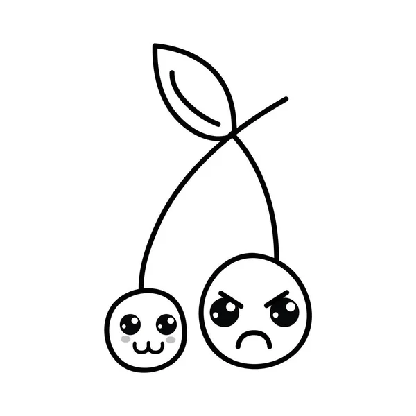 Lijn Kawaii Schattig Gelukkig Boos Aardbei Fruit Vectorillustratie — Stockvector