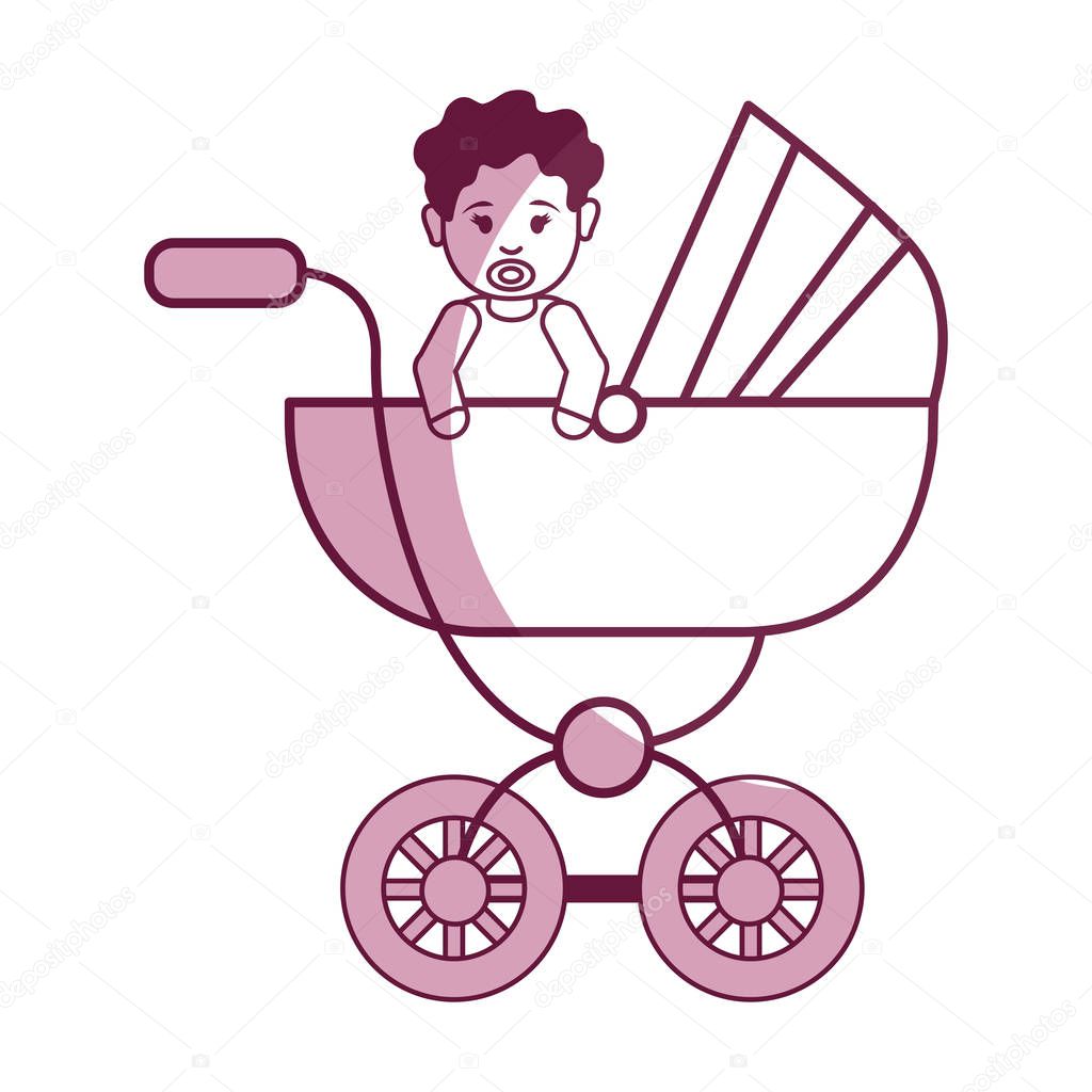 baby girl with hairstyle inside carriage, vector illustration