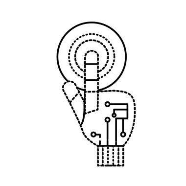 dijital bağlantı vektör çizim şekli el parmak değmek ve devreleri noktalı