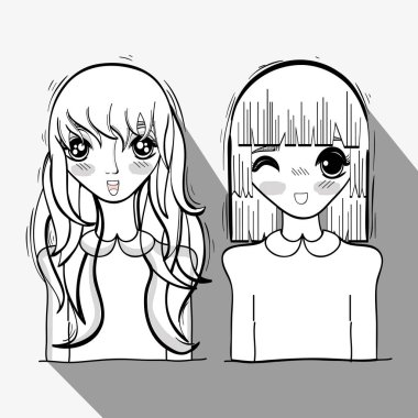 Anime şirin ihale kadınlar, vektör çizim tasarım
