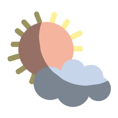 Güneş ve bulut çizgi film karakteri, vektör çizim tasarım