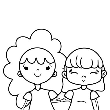 vektör çizim satırı güzellik kız giysi ve heirstyle tasarım