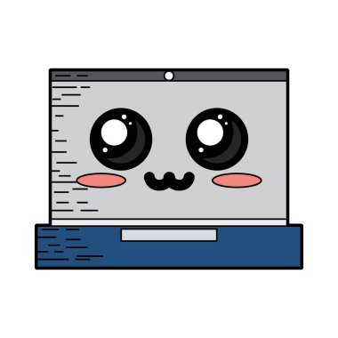 Kawaii şirin ihale dizüstü teknoloji vektör çizim
