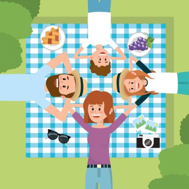 aile birlikte masa örtüsü gevşeme vektör çizim içinde eğlenceli