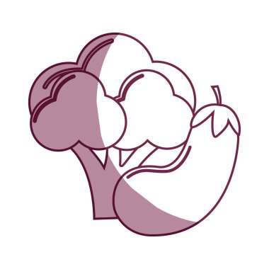 siluet brokoli ve patlıcan sağlıklı lezzetli sebze, vektör çizim