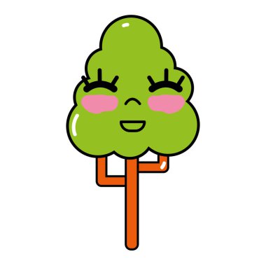 Kawaii şirin mutlu ağaç ekoloji vektör çizim