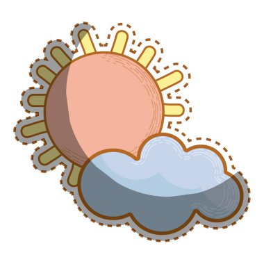 Güneş ve bulut çizgi film karakteri, vektör çizim tasarım