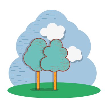 güzel bulut ve ağaçlar simge, vektör çizim tasarım