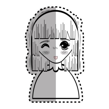 etiket anime şirin güzel kadın, vektör çizim tasarım