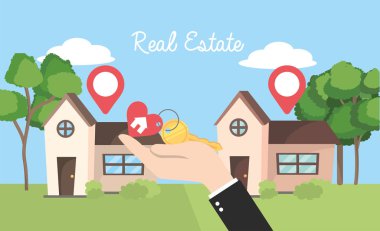 konumu ve işadamı anahtar vektör çizim ile gerçek durum evler