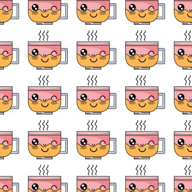 Kawaii şirin komik kahve fincanı arka plan vektör çizim