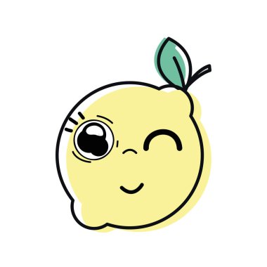 Kawaii güzel komik limon meyve, vektör çizim