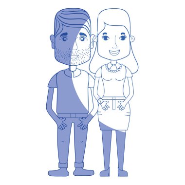 saç modeli ve rahat kıyafetler, vektör çizim ile siluet güzel çift