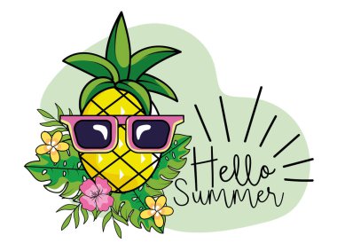 ananas güneş gözlüğü ve yaz tatil vektör çizim yaprak ile