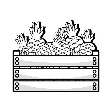 satır lezzetli ananas meyve sepeti vektör çizim içinde