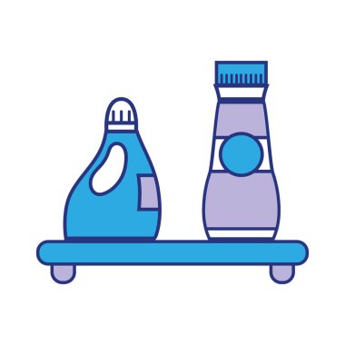 yumuşatıcı ve deterjan sıvı şişe vektör çizim ile raf