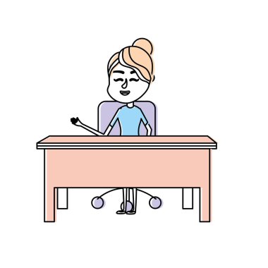 oturma ve öğrenciler vektör çizim için açıklayan kadın öğretmen