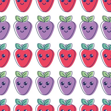 Kawaii güzel mutlu çilek arka plan kutsal kişilerin resmi, vektör çizim