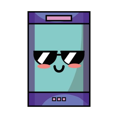 Kawaii şirin ihale smartphone teknoloji vektör çizim