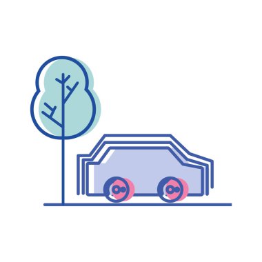 Araba ulaşım yolu ile yolda ağaç vektör çizim ile