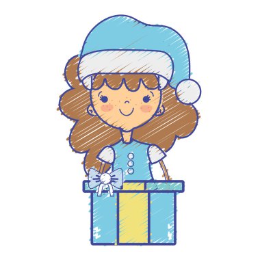 Kız Giysi ve Noel mevcut hediye vektör çizim