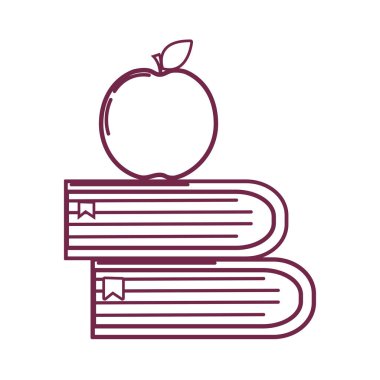siluet okul kitapları elma meyve simgesi, vektör çizim ile