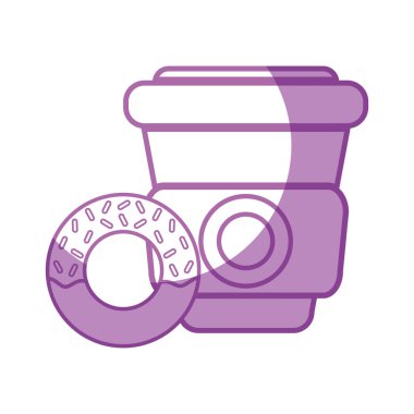 siluet vektör çizim yemeye plastik bardak kahve ile lezzetli çörek