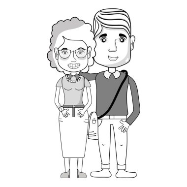 saç modeli ve rahat kıyafetler, vektör çizim ile güzel çift hat