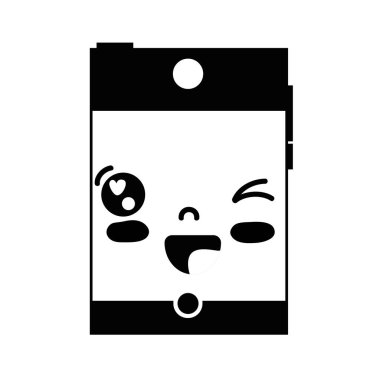 kontur kawaii şirin komik smartphone teknoloji vektör çizim