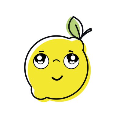 Kawaii güzel düşünme limon meyve, vektör çizim