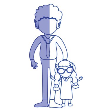 Baba ve kızı beyaz arka plan, vektör çizim üzerinde