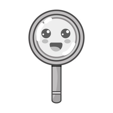 gri tonlamalı kawaii şirin mutlu Büyüteç vektör çizim