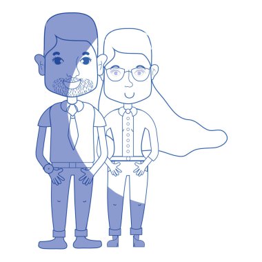 saç modeli ve rahat kıyafetler, vektör çizim ile siilhouette güzel çift