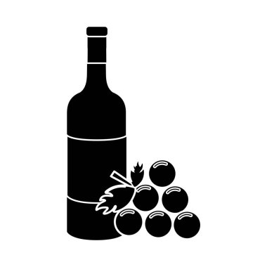 kontur şişe şarap üzüm meyve, vektör çizim tasarım ile