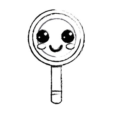 Şekil kawaii şirin mutlu Büyüteç vektör çizim