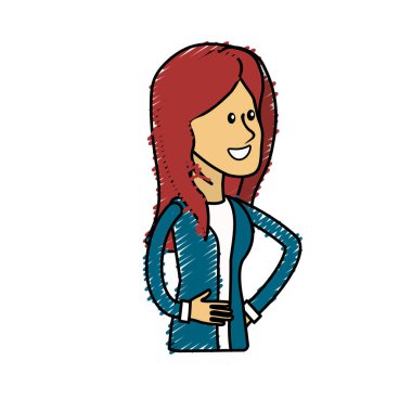 saç modeli ve şık giyim, mutlu güzel kadınla illüstrasyon vektör