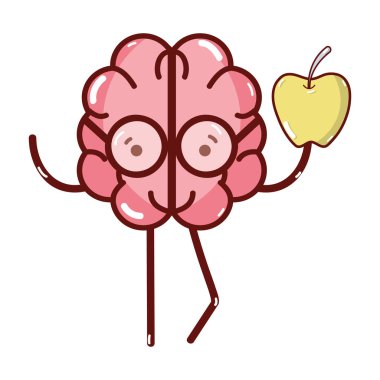 simge çok güzel kawaii beyin yeme elma, vektör çizim